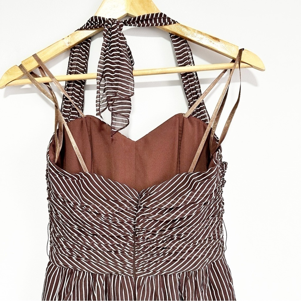 BCBG 100% Silk Brown Dress with White Stripe Size 4 - Picture 9 of 10